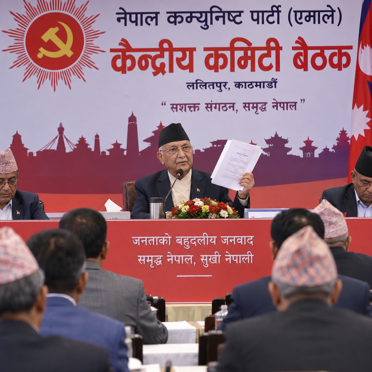 एमाले पुनर्निर्माणको खाका लिएर केन्द्रीय कमिटीमा ओली 
