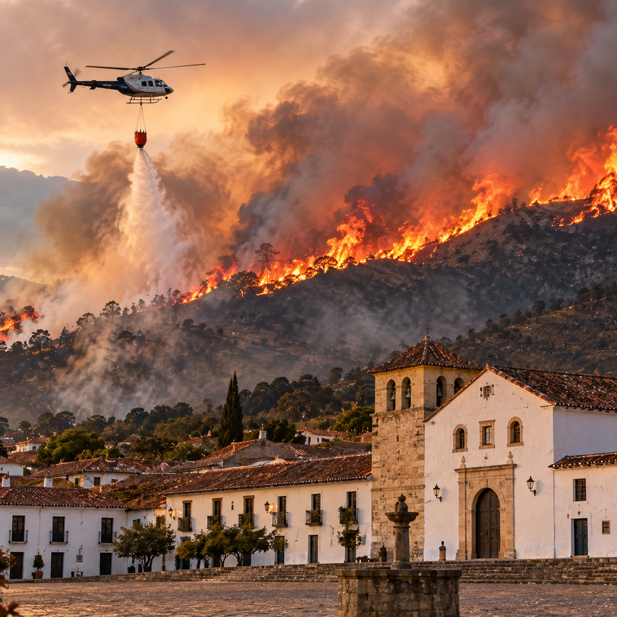  कोलम्बियाको पर्यटकीय सहर Villa de Leyva नजिक भीषण डढेलो, सयौँ हेक्टर वन क्षेत्र प्रभावित 